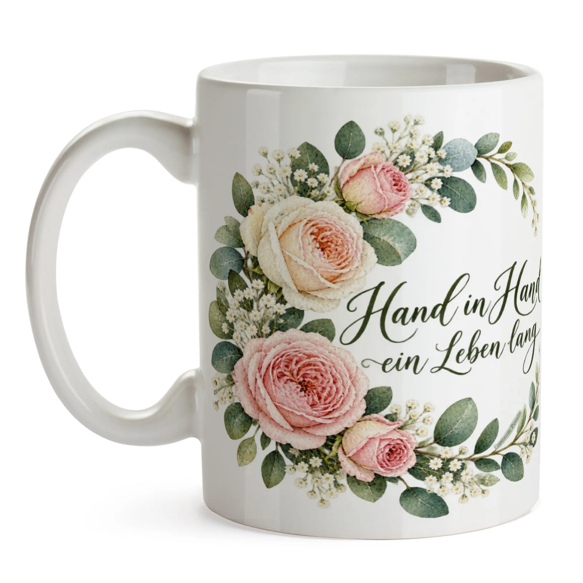 Romantische Tasse zur Hochzeit mit Rosenkranz|p:2014724|h:f5487c91d648db9c98a261b53fd3c5d6