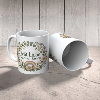 Liebevolle Tasse für Erzieherin mit Blumenkranz und Regenbogen|p:2014753|h:f82390e158bdae04b4180d54cbcb11d0