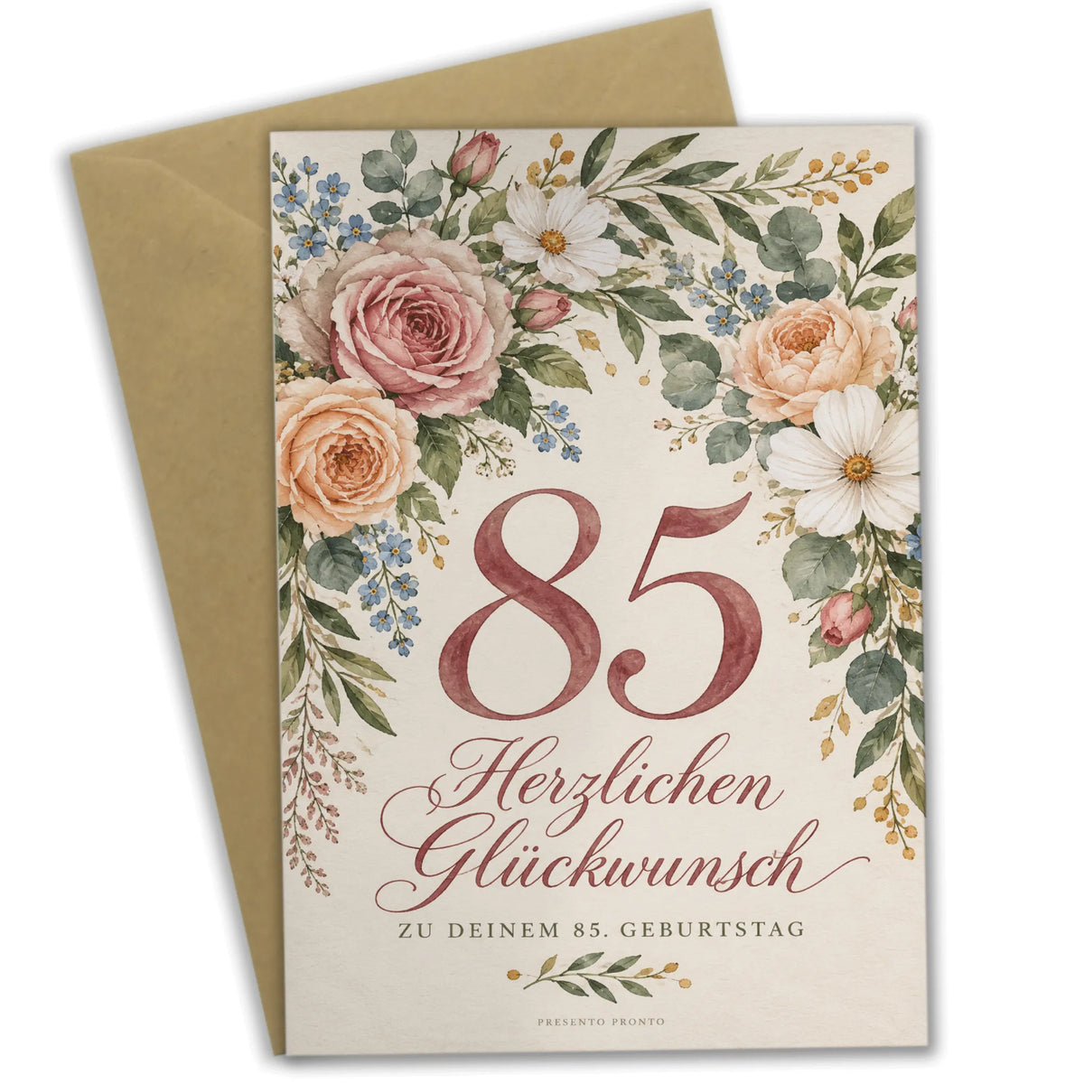 Elegante Geburtstagskarte zum 85. Geburtstag mit Blumenrahmen|p:2014788|h:b48213b423aa595c17840cc4ed9bb4a7