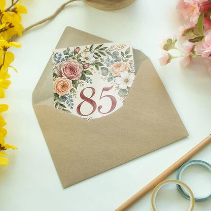 Elegante Geburtstagskarte zum 85. Geburtstag mit Blumenrahmen|p:2014788|h:338d53b32e0120e49df98911374270ff