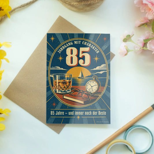 Elegante Geburtstagskarte zum 85. Geburtstag mit Taschenuhr|p:2014789|h:e9f72438821f488b050ed58a839db23e