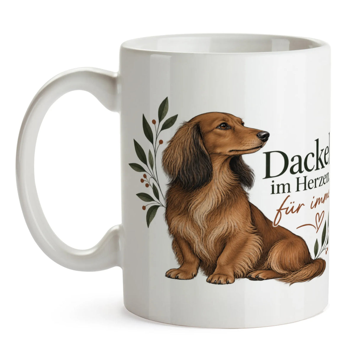 Liebevolle Dackeltasse für Dackelbesitzer mit Langhaardackel|p:2014833|h:9a9e906e03f7582312f5a40b3ae29be8