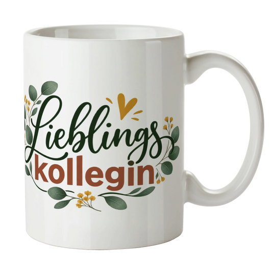 Herzliche Tasse für die Lieblingskollegin mit Eukalyptusblättern|p:2014839|h:06649a5753c4992d0532969afc6969ad
