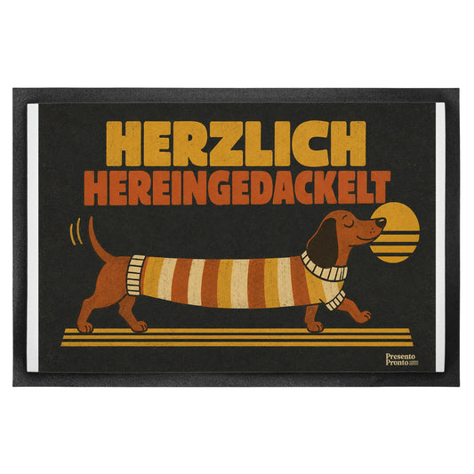 Lustige Fußmatte Hereingedackelt für Hundefans mit Dackel im Pullover|p:2014846|h:8feb3081c901740f6048738e2ae02cee