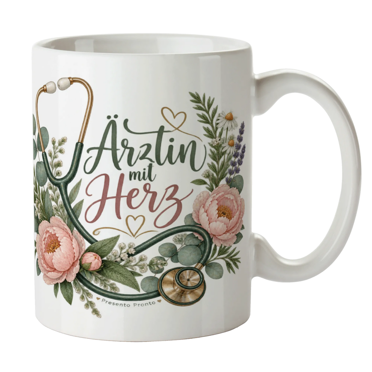 Herzliche Tasse für Ärztin mit Stethoskop und Pfingstrosen|p:2014879|h:29d680097adf6d61a692638db3ebc36e
