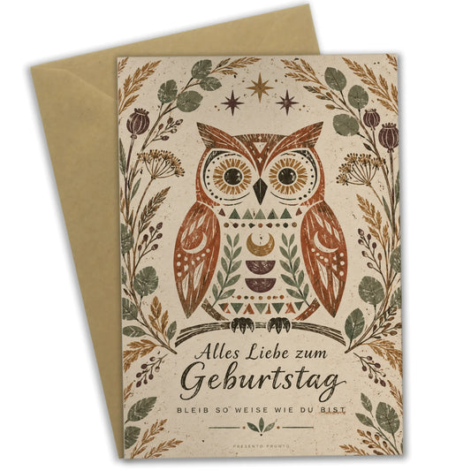 Herzliche Geburtstagskarte mit weiser Eule|p:2014886|h:a513fd819b8c6065098a6bdc11770a4c
