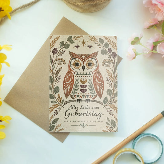 Herzliche Geburtstagskarte mit weiser Eule|p:2014886|h:158f0de32941c0096b8df874297aa013