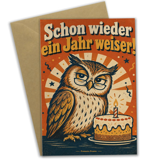 Lustige Geburtstagskarte mit Eule und Brille|p:2014888|h:8b8b102b679fd331859b8cab8b129c49