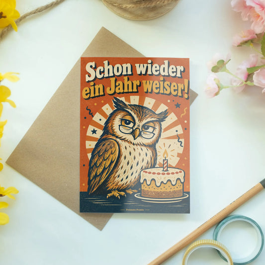 Lustige Geburtstagskarte mit Eule und Brille|p:2014888|h:90a18fd5ac29d0ca72ef12abd7d7a60d