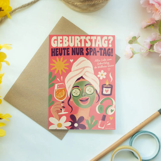 Lustige Geburtstagskarte für die Wellness-Queen mit Sektglas|p:2014897|h:3772d93d26562c47c45731f6413b1031