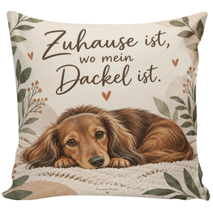 Gemütliches Dackelkissen für Dackelbesitzer mit braunem Langhaardackel|p:2014909|h:91f9b4e0acf85a899a8318ec060ba51f