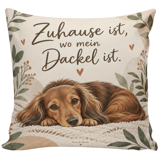 Gemütliches Dackelkissen für Dackelbesitzer mit braunem Langhaardackel|p:2014909|h:91f9b4e0acf85a899a8318ec060ba51f