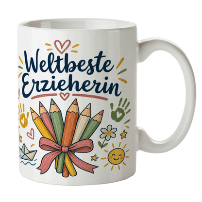 Liebevolle Tasse für Erzieherin mit Buntstiftstrauß|p:2014910|h:ff47cb1681289bc932189a0fd2467451