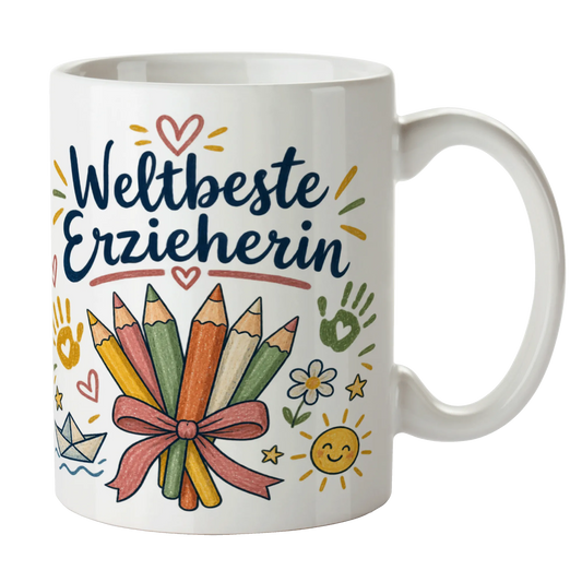 Liebevolle Tasse für Erzieherin mit Buntstiftstrauß|p:2014910|h:ff47cb1681289bc932189a0fd2467451