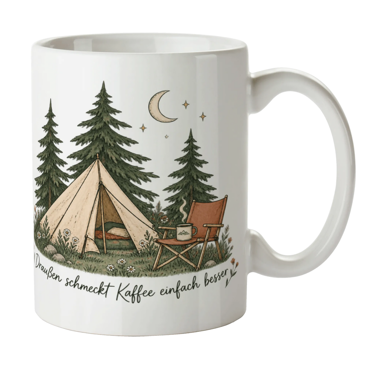 Gemütliche Camping Tasse mit Zelt und Mondsichel|p:2014911|h:130ac739513995bbccd9b844b664d325