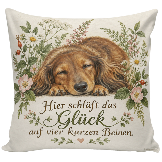 Kuscheliges Kissen mit ruhendem Dackel für Dackelfans|p:2014919|h:1f4cb406ef945037e1f163b5b869eae5