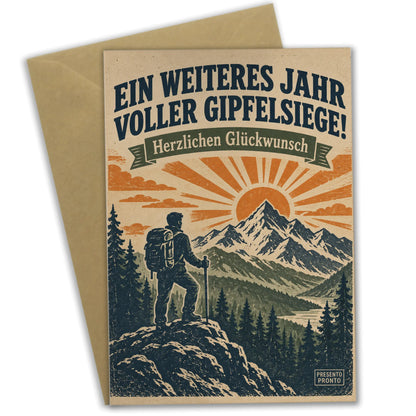 Motivierende Geburtstagskarte für Wanderer mit Berggipfel|p:2014933|h:abcccc74fc81312f363cc45242b4e0b4