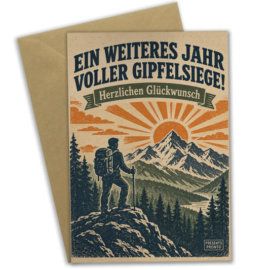 Motivierende Geburtstagskarte für Wanderer mit Berggipfel|p:2014933|h:abcccc74fc81312f363cc45242b4e0b4