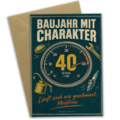 Lustige Geburtstagskarte zum 40. für Männer mit Retro-Tachometer|p:2014934|h:11e614460ce49ca481e3113e7c7b82af