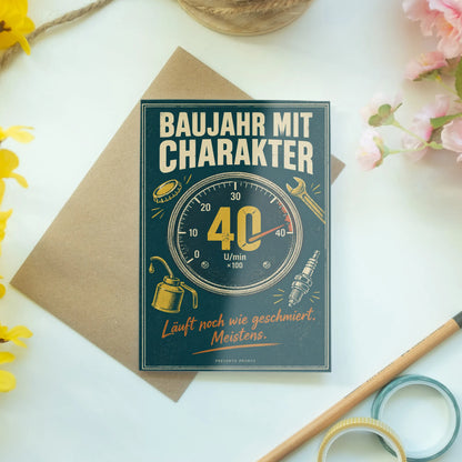 Lustige Geburtstagskarte zum 40. für Männer mit Retro-Tachometer|p:2014934|h:008fb1e4257c1dcefca51ce59f38dd00