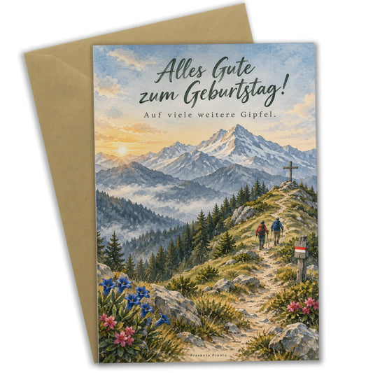 Herzliche Geburtstagskarte für Wanderer mit Alpenpanorama|p:2014941|h:c7271db14932776fb0f8ae5f378ca069