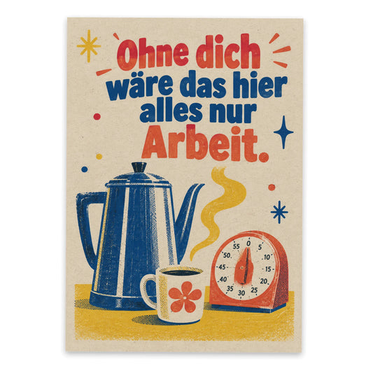 Lustige Kaffee Postkarte für Kollegen mit Kaffeekanne|p:2014952|h:e8d17211785cf22f3c2bd05e8fa49033
