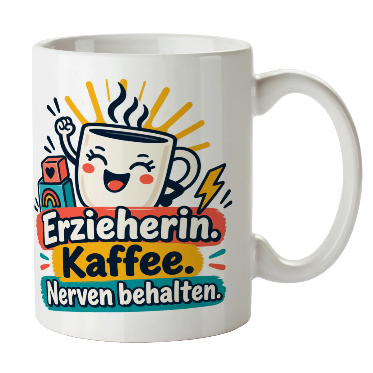 Lustige Tasse für Erzieherin mit fröhlicher Kaffeetasse|p:2014960|h:c8a1178e990df9db7b678751674ddb0b