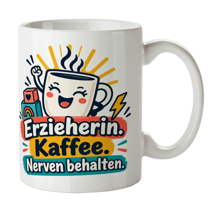Lustige Tasse für Erzieherin mit fröhlicher Kaffeetasse|p:2014960|h:c8a1178e990df9db7b678751674ddb0b