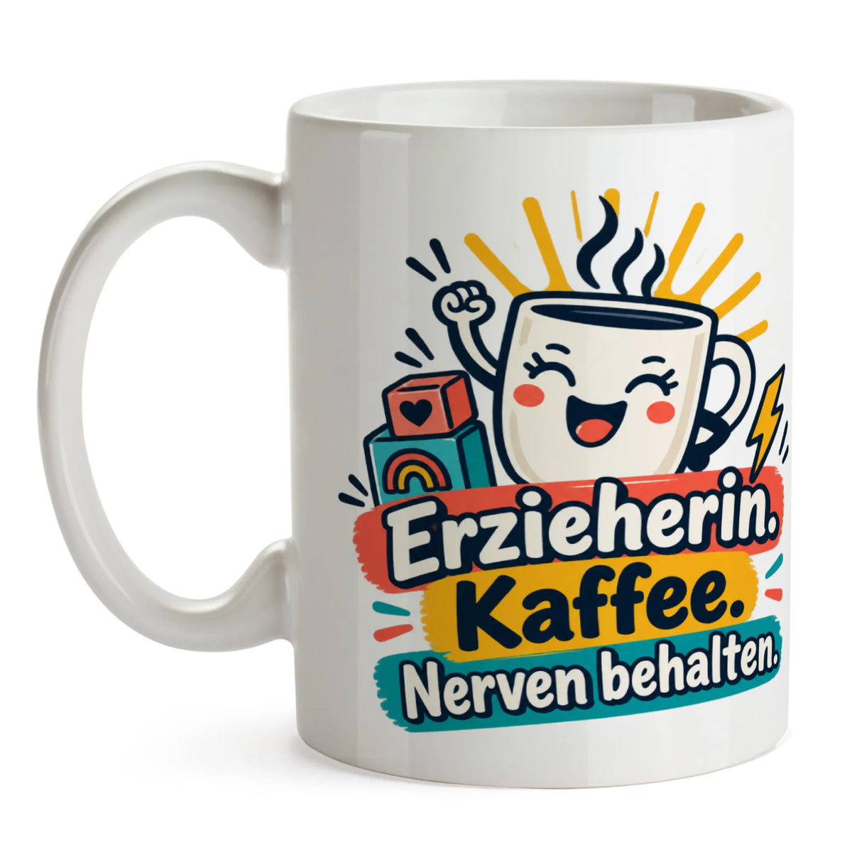 Lustige Tasse für Erzieherin mit fröhlicher Kaffeetasse|p:2014960|h:e0d424ff36c7c1ac6a95cc123654dd2a