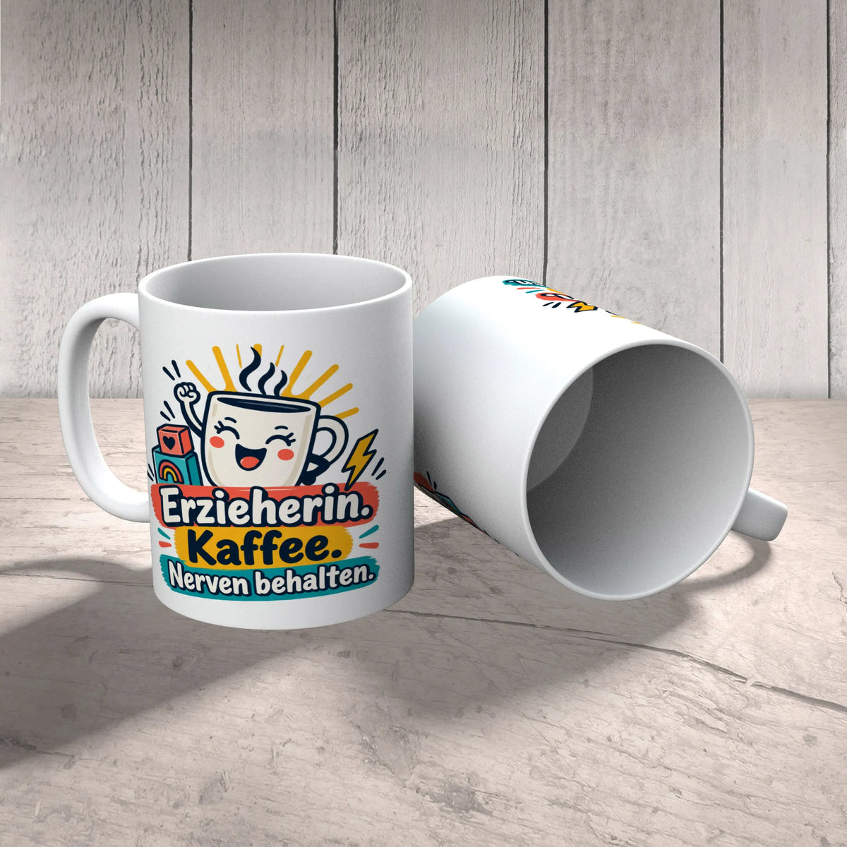 Lustige Tasse für Erzieherin mit fröhlicher Kaffeetasse|p:2014960|h:81cddd995a652fc9bb7db9f74490f068