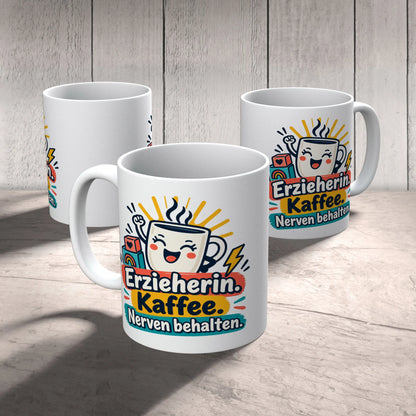 Lustige Tasse für Erzieherin mit fröhlicher Kaffeetasse|p:2014960|h:e250d62515e636e6507763410c2dbe5f