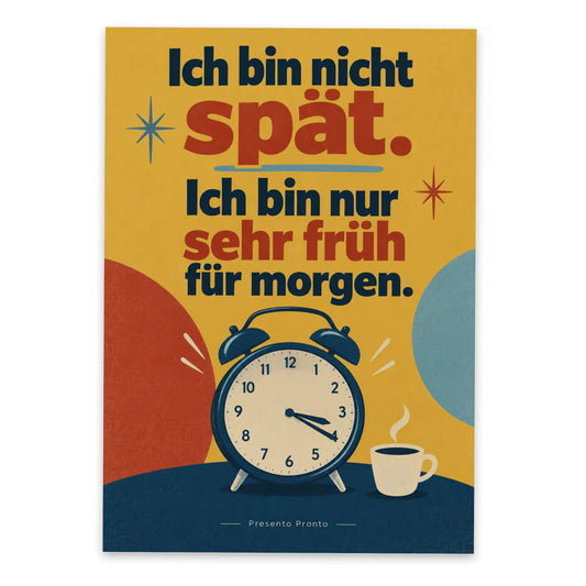 Lustige Postkarte für Zuspätkommer mit Retro-Uhr|p:2014961|h:55a7dc90a10f5a6fb4fcea8a426dac0c