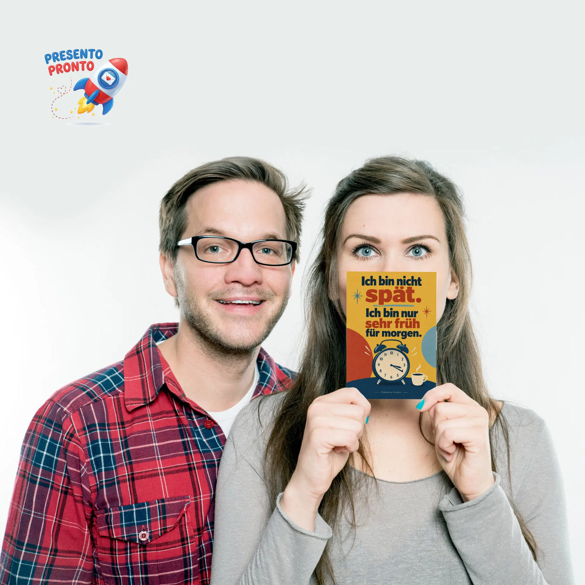 Lustige Postkarte für Zuspätkommer mit Retro-Uhr|p:2014961|h:f007a5d25e12768053f48c253e7234fb