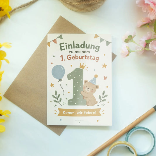 Fröhliche Einladungskarte zum 1. Geburtstag mit großer Eins|p:2014964|h:839c06cf5bd8da1c26ed89c87b5c60d7