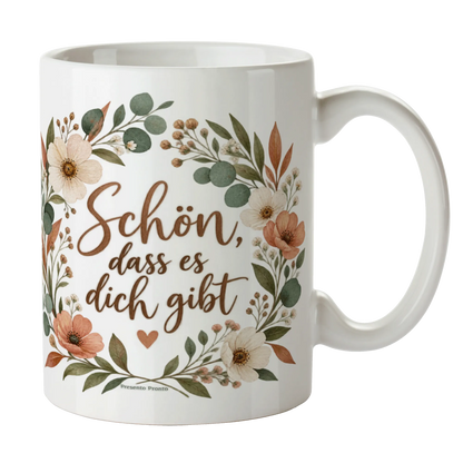 Liebevolle Tasse Schön dass es dich gibt mit Wildblumenkranz|p:2014965|h:d75022d42e48d31d83cfc2c95b7f104e