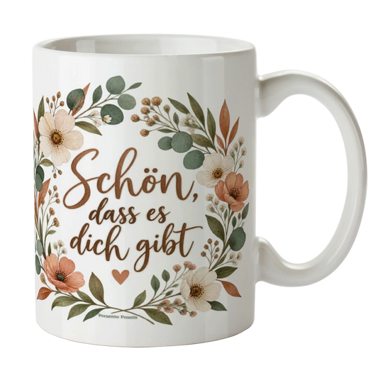 Liebevolle Tasse Schön dass es dich gibt mit Wildblumenkranz|p:2014965|h:d75022d42e48d31d83cfc2c95b7f104e