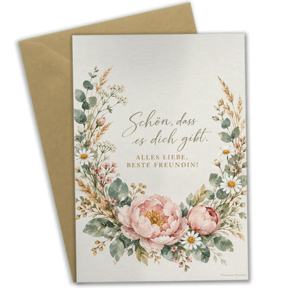 Herzliche Geburtstagskarte für die beste Freundin mit Blumenkranz|p:2014970|h:44e123010b684a7208f20334ec87e263