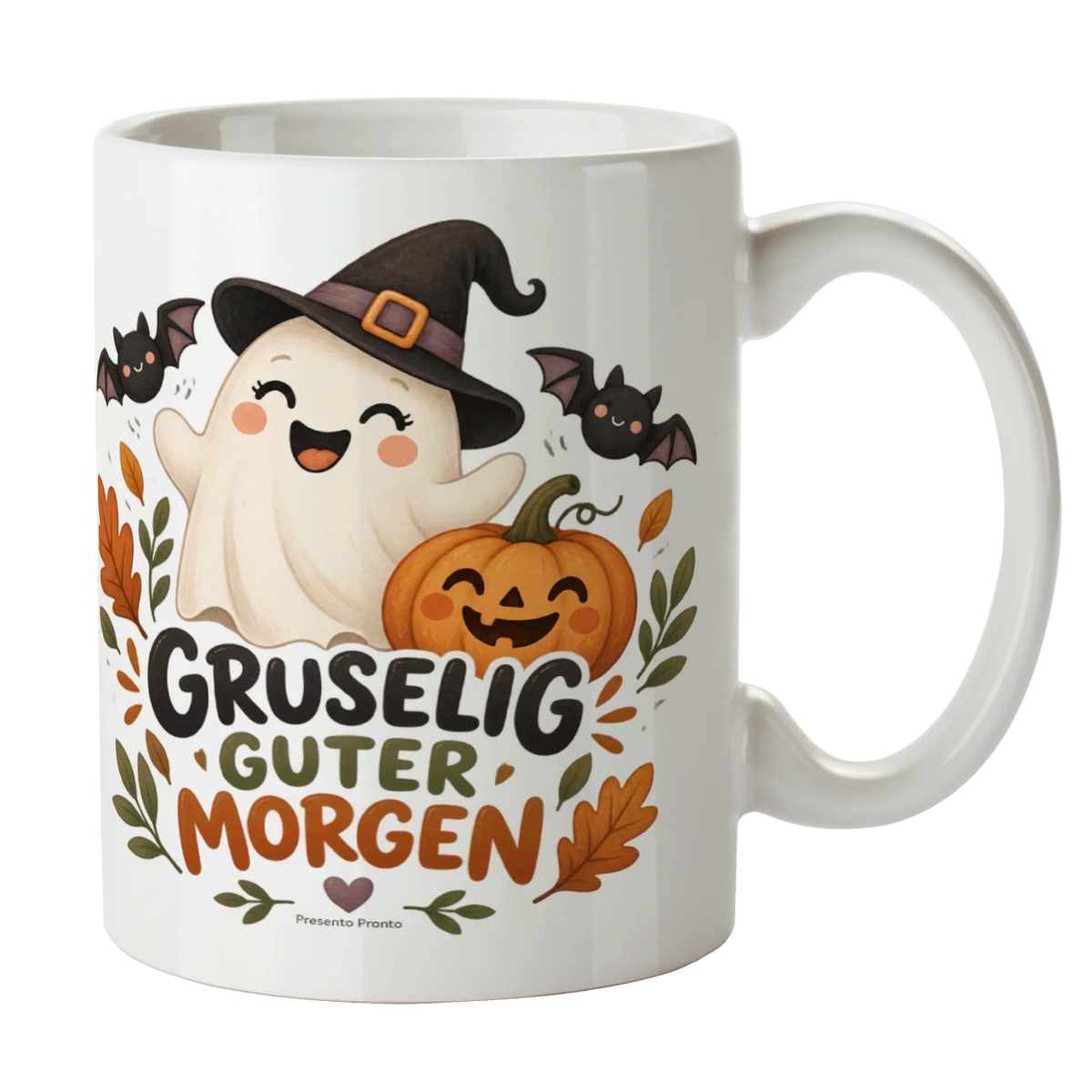 Lustige Halloween-Tasse mit Geist im Hexenhut|p:2014975|h:61b91a80056fbf6cdbf97768173b4295