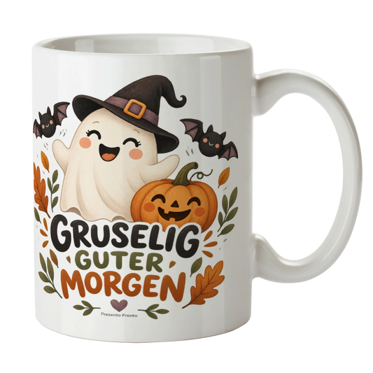 Lustige Halloween-Tasse mit Geist im Hexenhut|p:2014975|h:61b91a80056fbf6cdbf97768173b4295