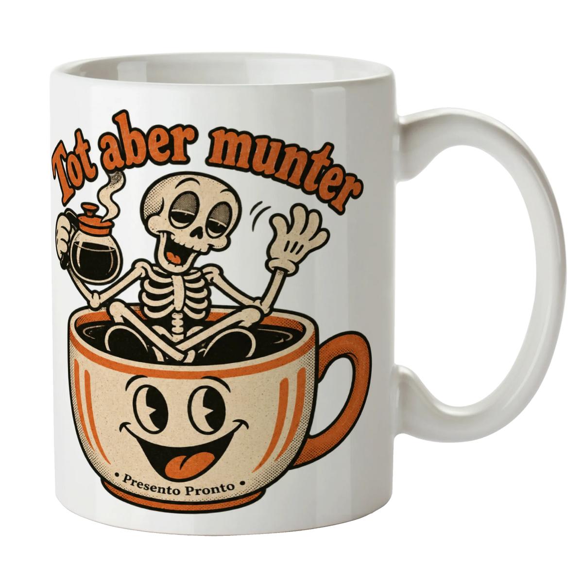 Lustige Tasse für Halloween mit müdem Skelett|p:2014978|h:ba826346cda39cdd2a3a011af18f1b14