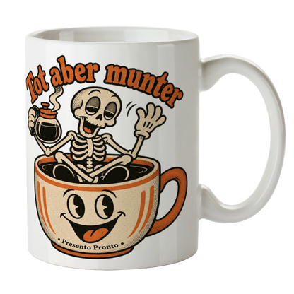 Lustige Tasse für Halloween mit müdem Skelett|p:2014978|h:ba826346cda39cdd2a3a011af18f1b14