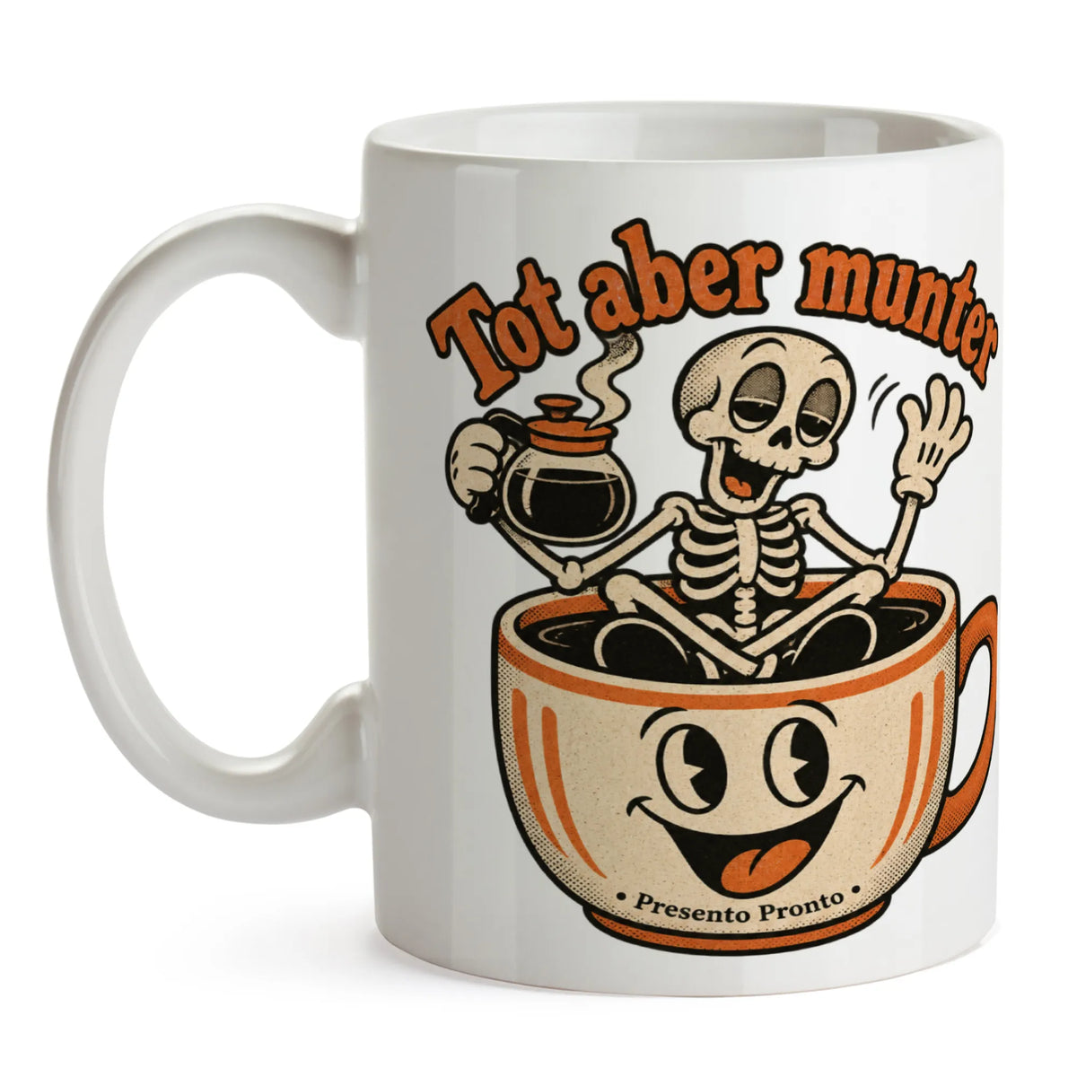 Lustige Tasse für Halloween mit müdem Skelett|p:2014978|h:8cc7dfbcffc7c1da9b69577f6f9935f7