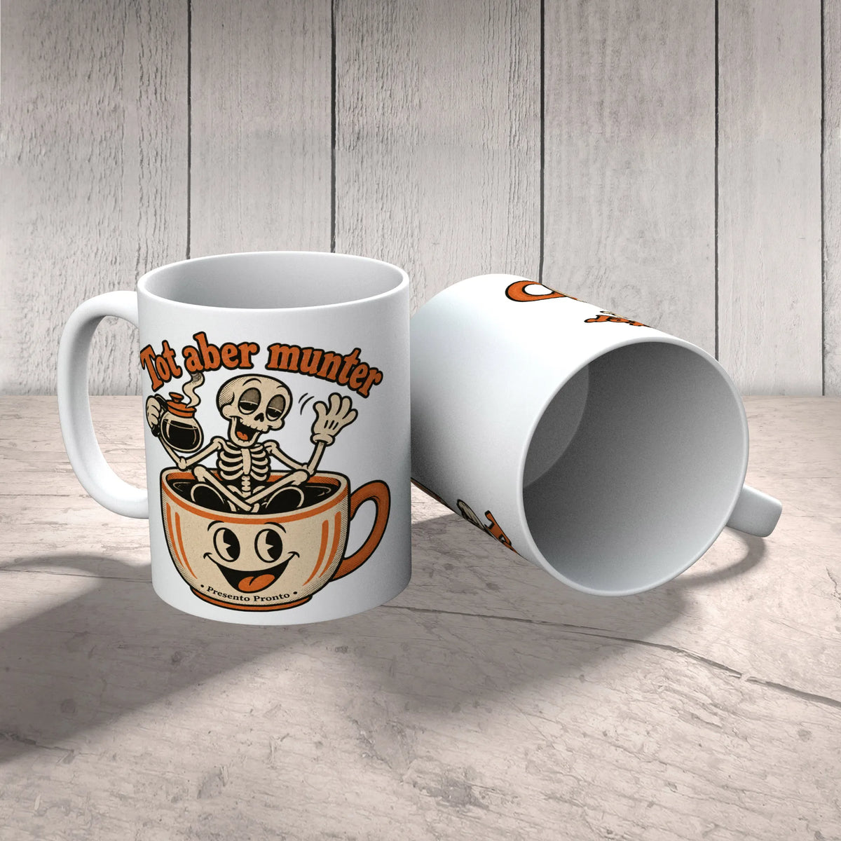 Lustige Tasse für Halloween mit müdem Skelett|p:2014978|h:670a9541b1370eebea2afb402819eb15