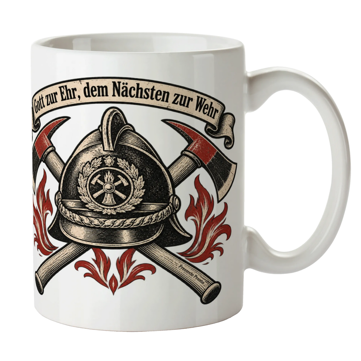 Stolze Tasse für die Feuerwehr mit Helm und Äxten|p:2014981|h:deacbf40dabd384a22660412670b7eaf