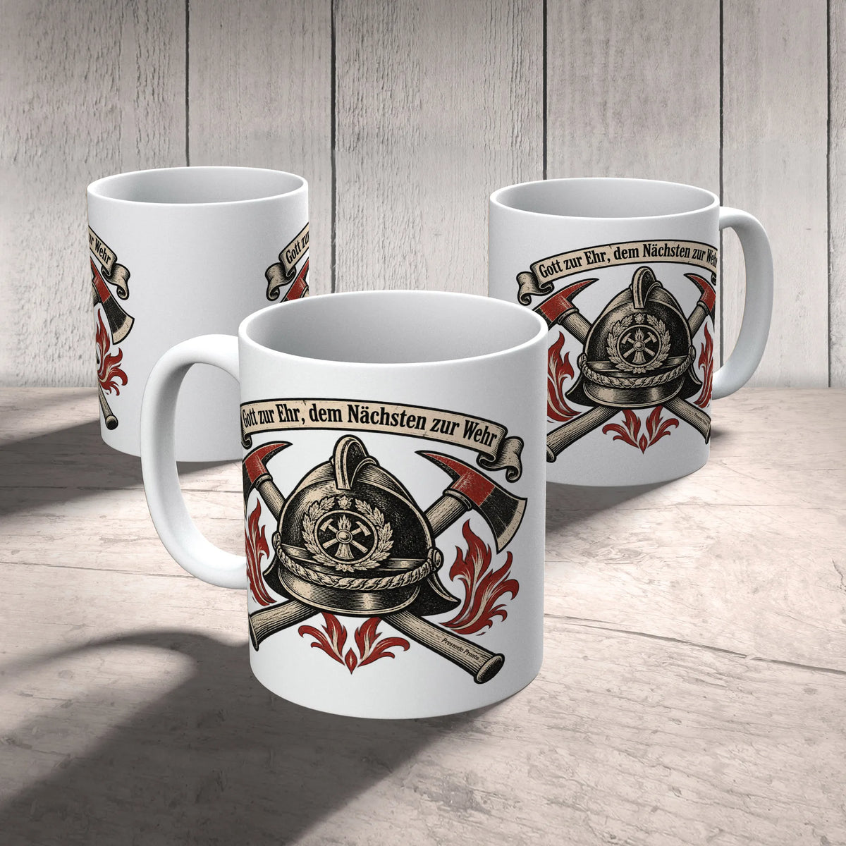 Stolze Tasse für die Feuerwehr mit Helm und Äxten|p:2014981|h:2b5c57068ef4f75ba02c7863d65027af