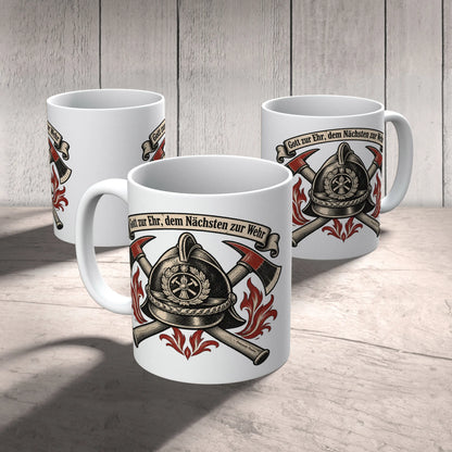 Stolze Tasse für die Feuerwehr mit Helm und Äxten|p:2014981|h:2b5c57068ef4f75ba02c7863d65027af