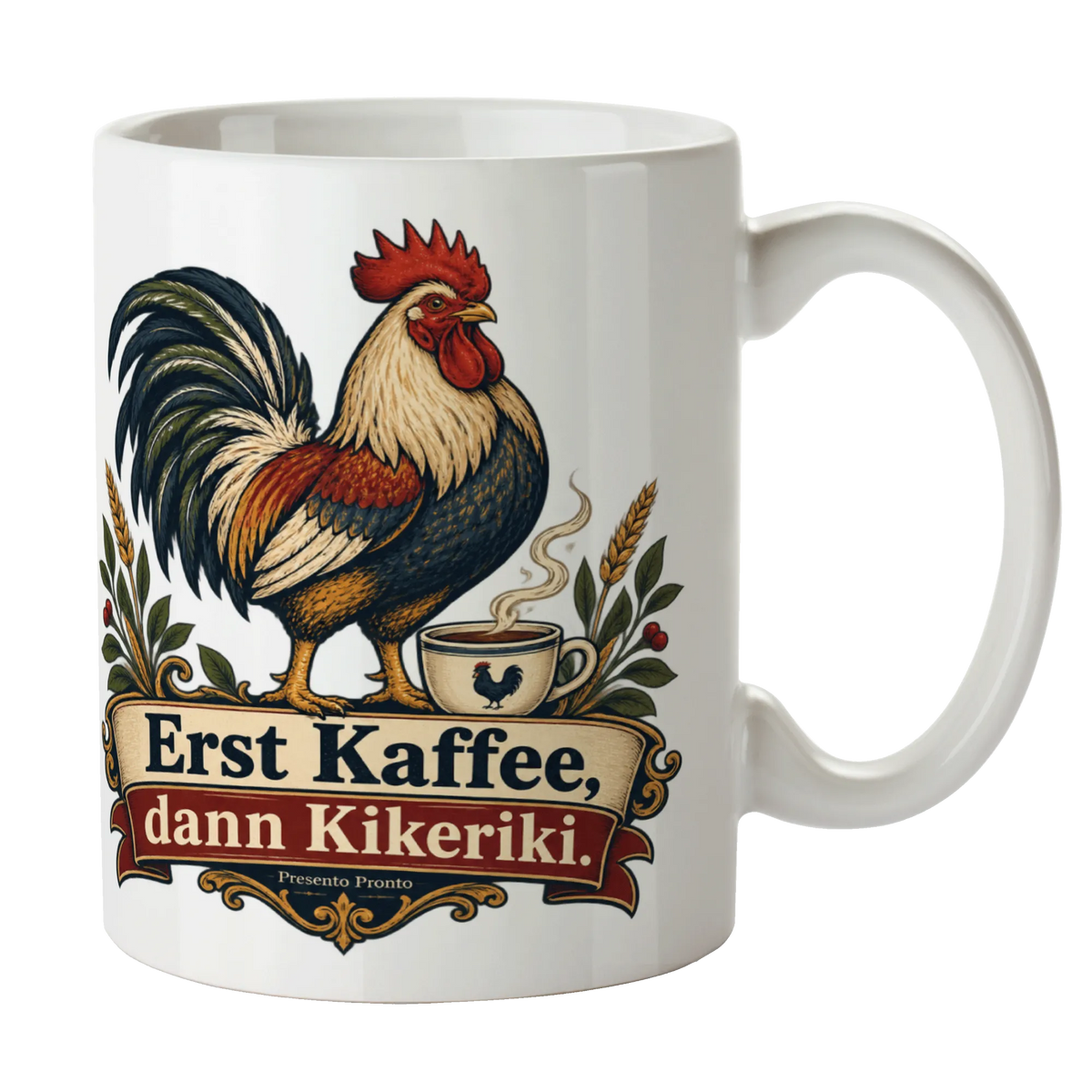 Lustige Huhn-Tasse für Kaffeefans mit stolzem Hahn|p:2014990|h:333c57b26b05f2b980468322819f5ab8