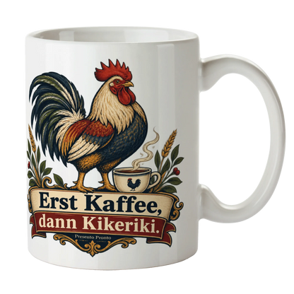 Lustige Huhn-Tasse für Kaffeefans mit stolzem Hahn|p:2014990|h:333c57b26b05f2b980468322819f5ab8