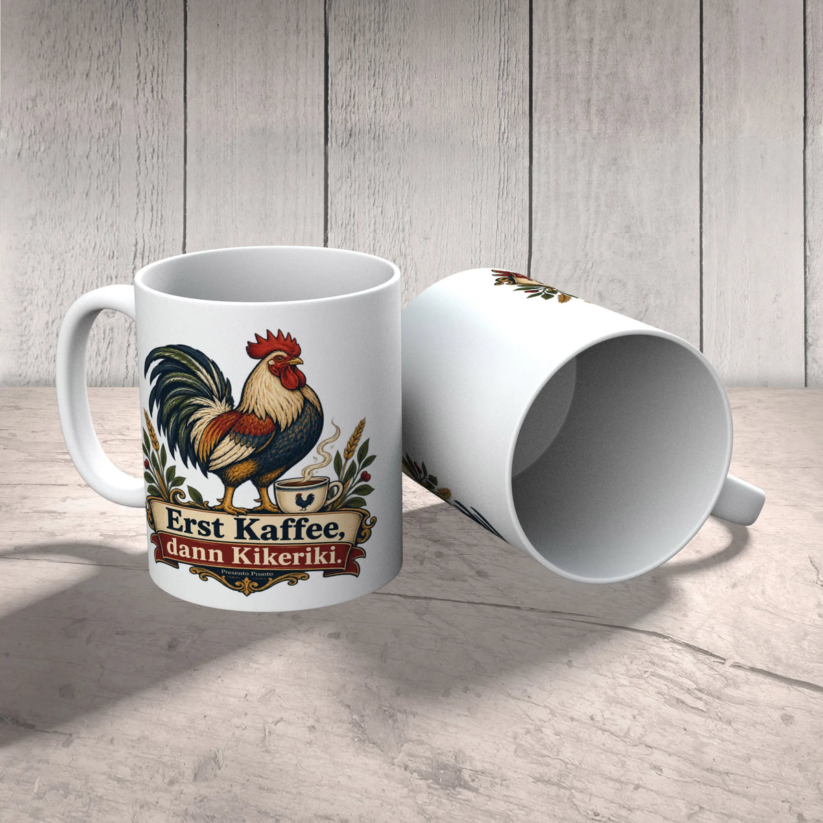 Lustige Huhn-Tasse für Kaffeefans mit stolzem Hahn|p:2014990|h:03c61b72b2272a0c041281834737cc90