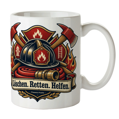 Stolze Tasse für Feuerwehrleute mit Helm und Äxten|p:2014998|h:43fde1c55a07e7bac8519cdf02fb4569